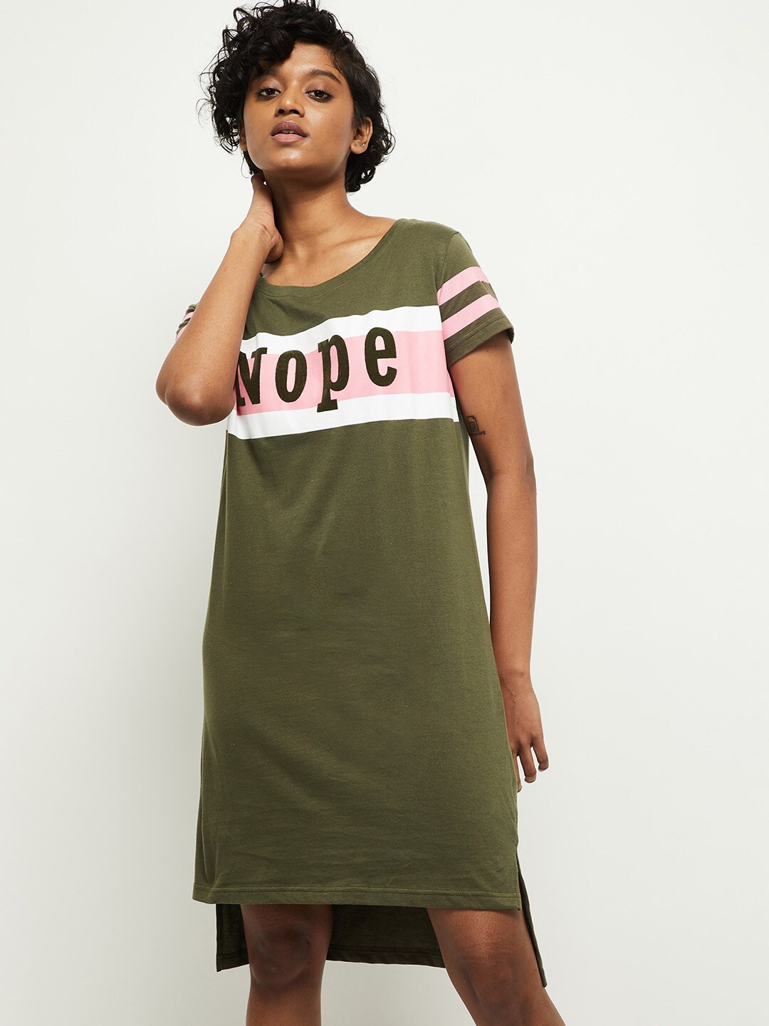 

max Olive Green Printed Nightdress