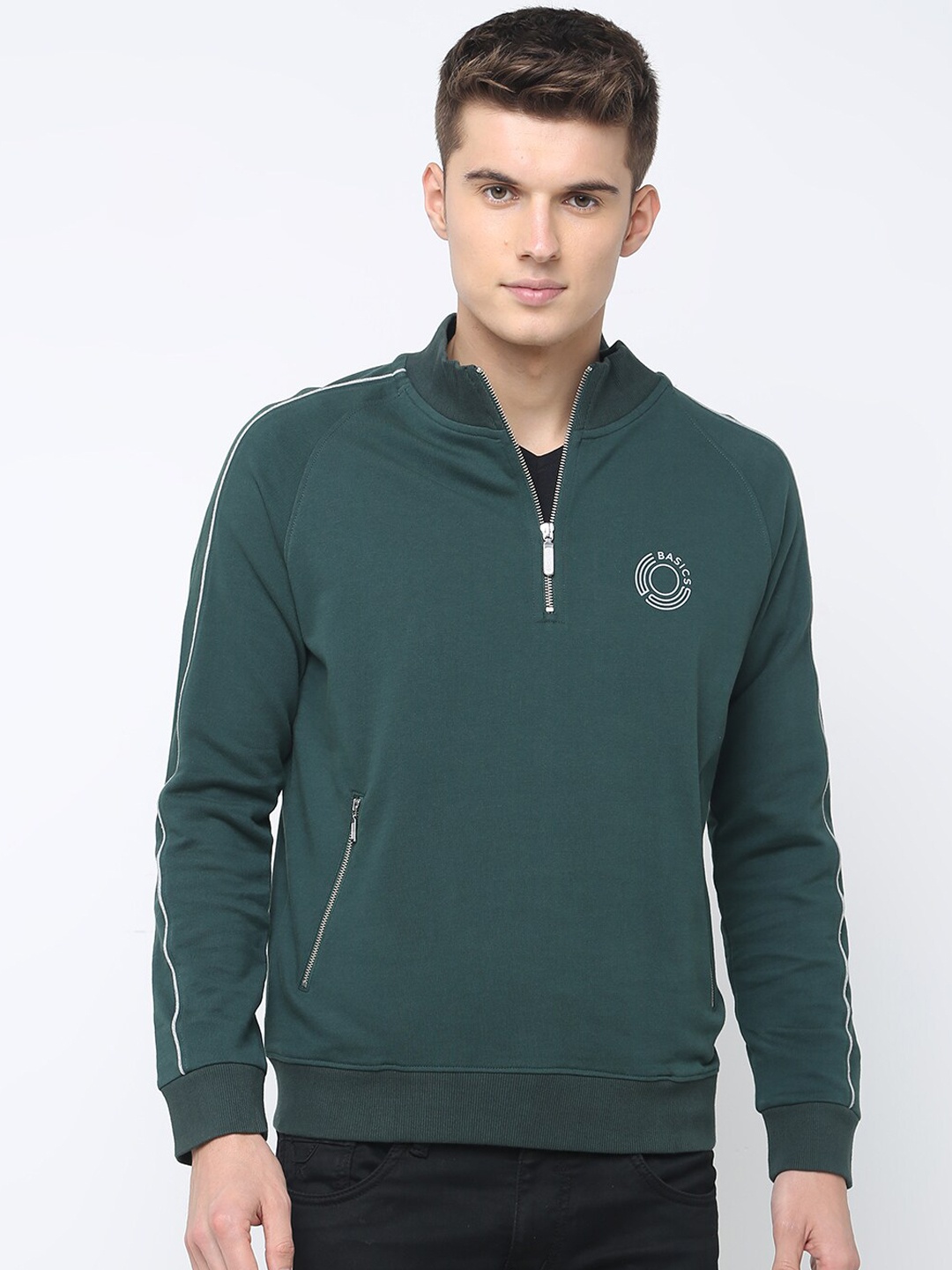 

Basics Men Teal Solid Knitted Sweatshirt