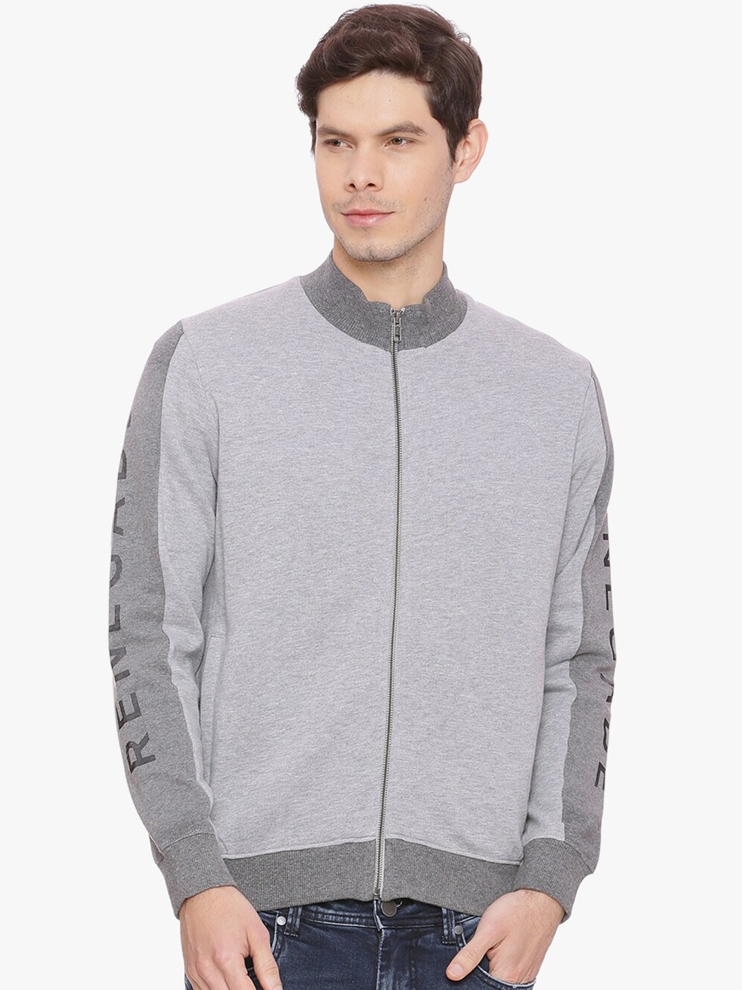 

Basics Men Grey Crop Bomber Jacket