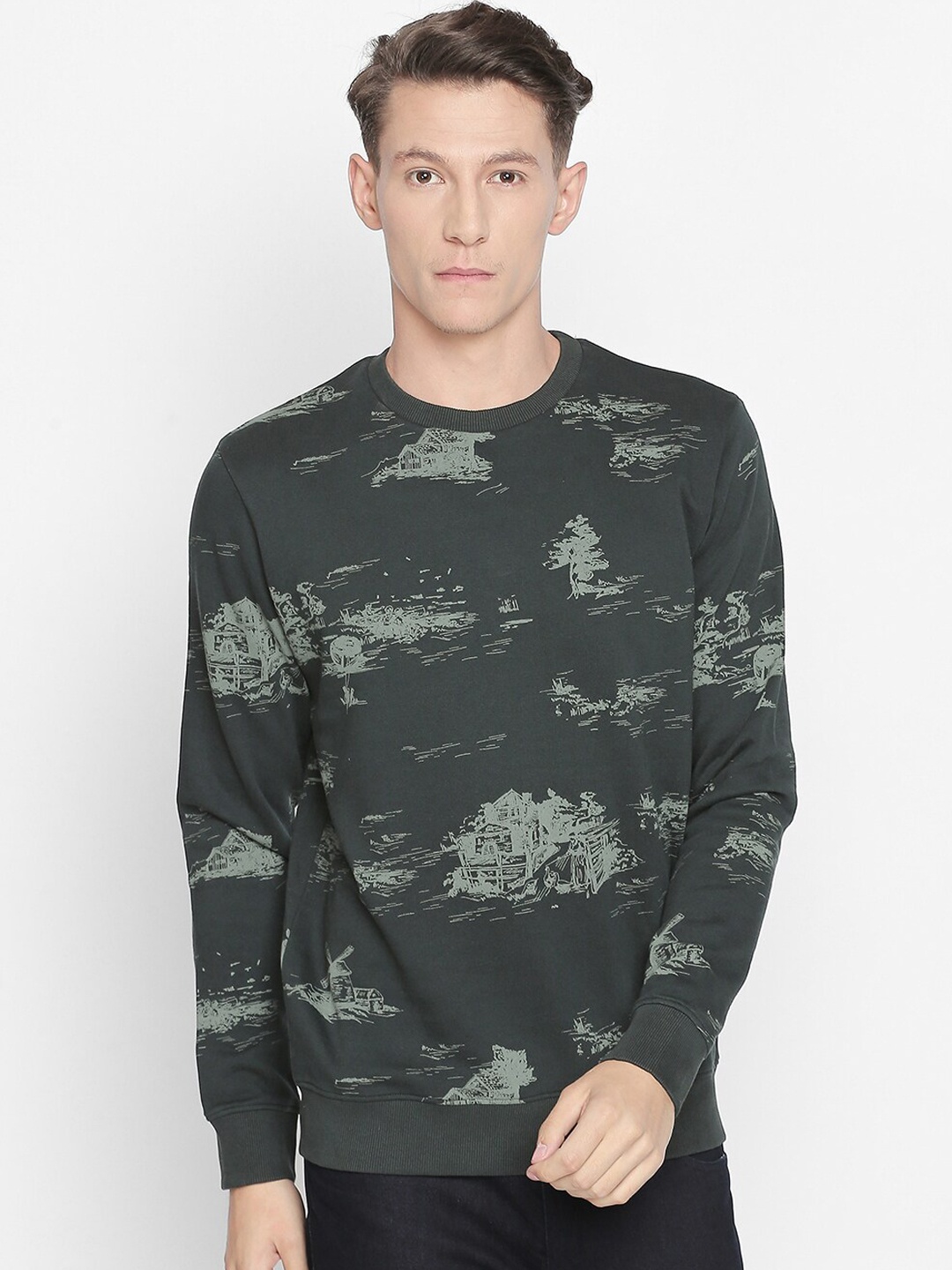 

Basics Men Green Printed Sweatshirt