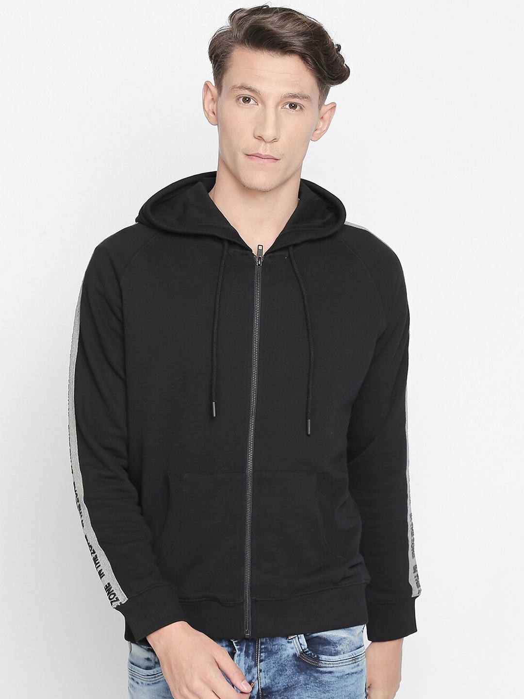 

Basics Men Black Solid Hooded Sweatshirt