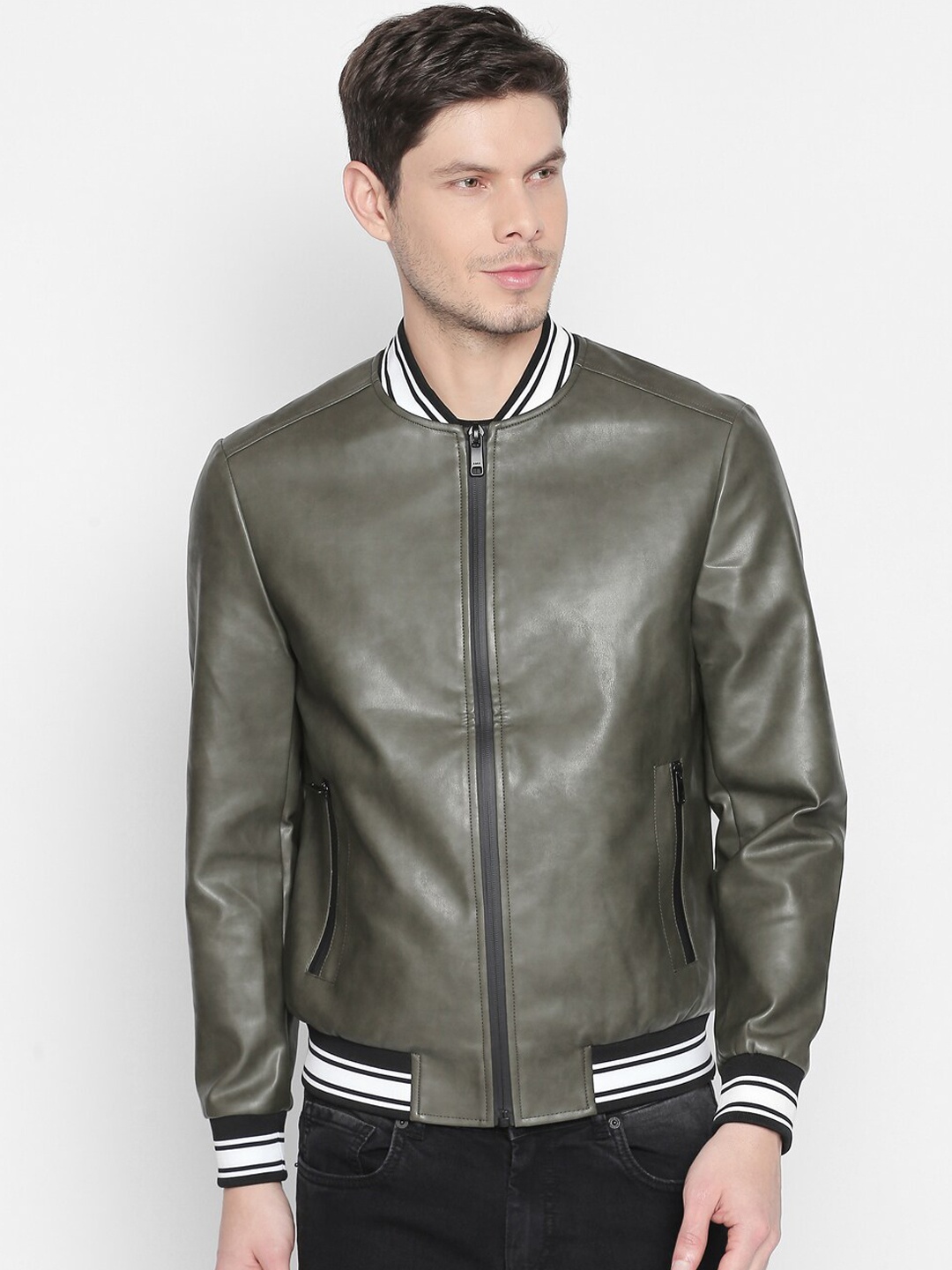 

Basics Men Olive Green Bomber Jacket