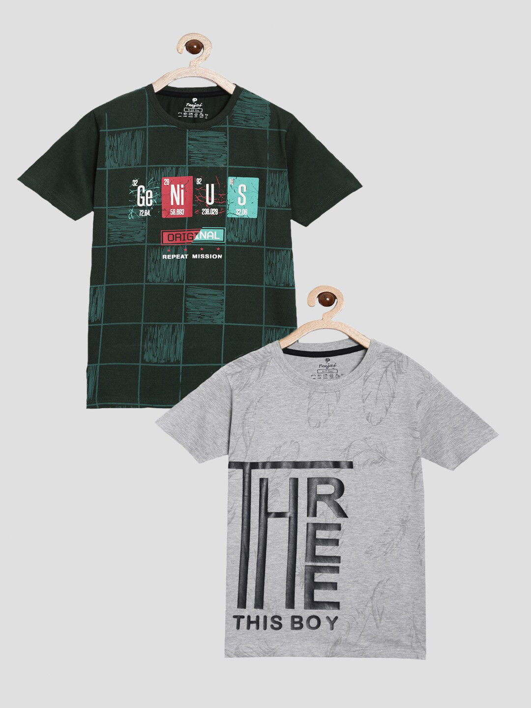 

Peejas Boys Pack Of 2 Green & Grey Typography Printed T-shirt