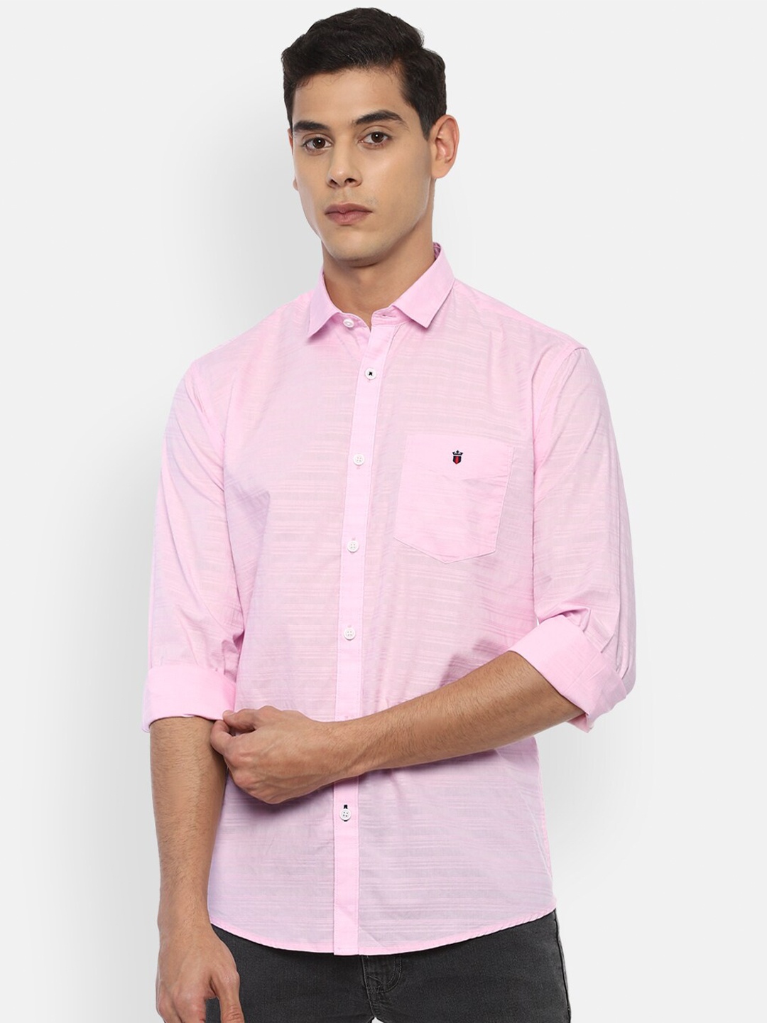 

Louis Philippe Sport Men Pink Slim Fit Horizontal Stripes Striped Casual Shirt