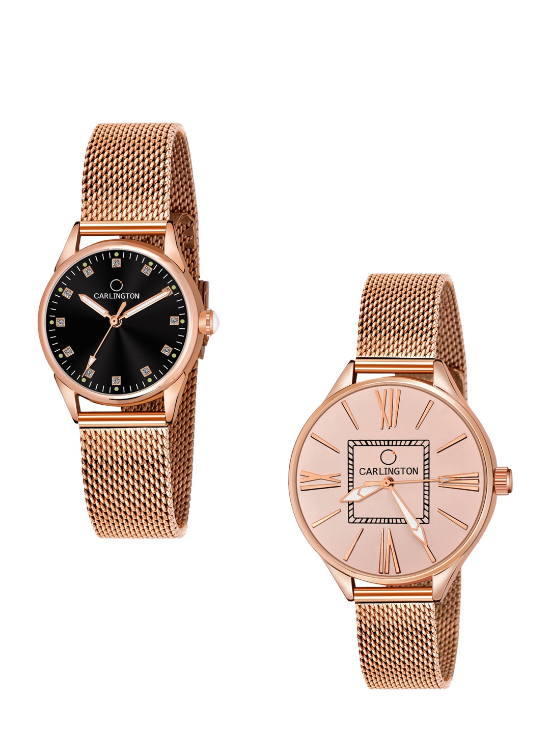 

CARLINGTON Women Multicoloured Set of 2 Stainless Steel Bracelet Style Straps Watch, Multi