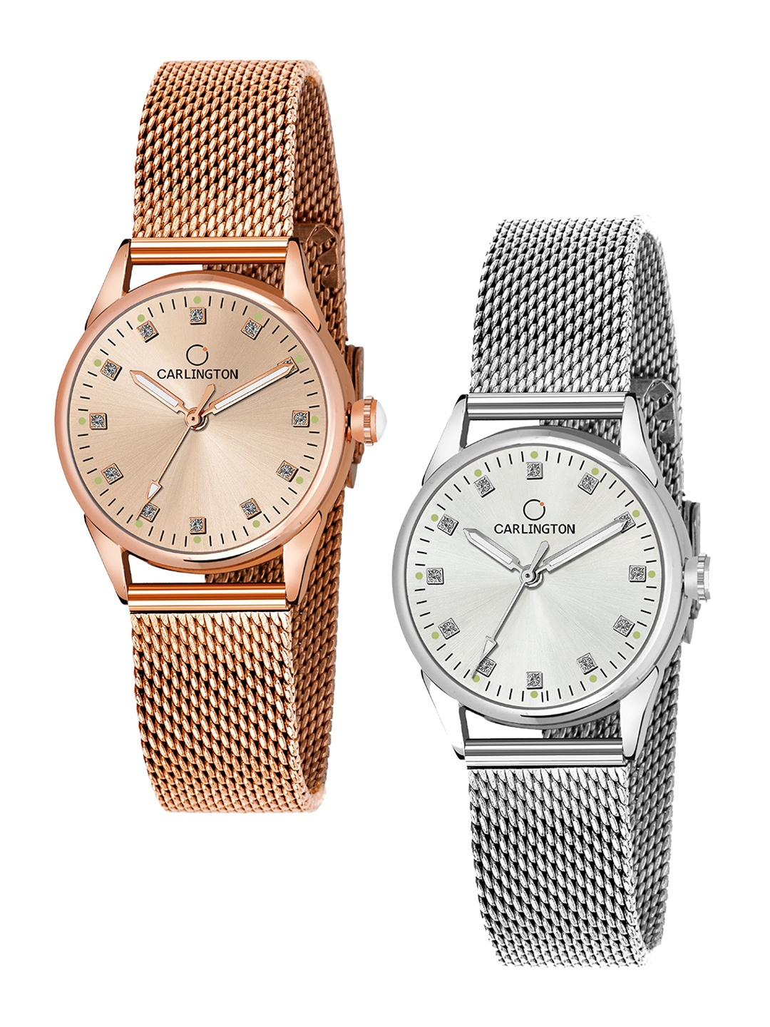 

CARLINGTON Women Set of 2 Analogue Watch - CT2003 RoseGold-CT2003 Silver