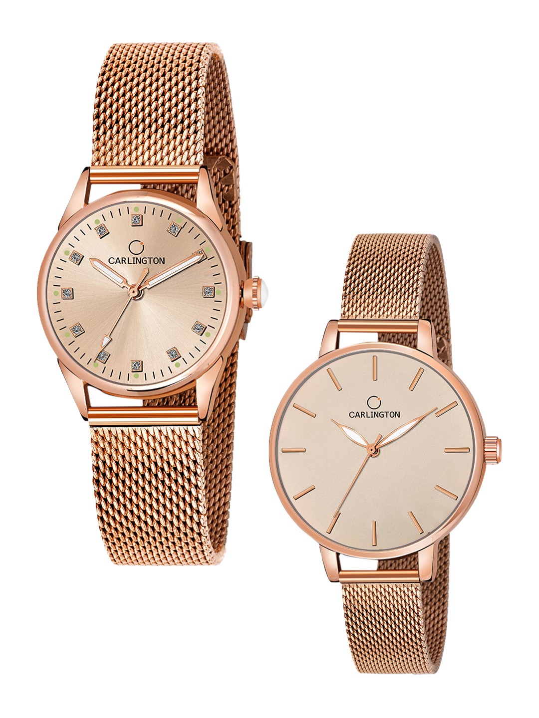 

CARLINGTON Women Set Of 2 Rose Gold-Toned Bracelet Style Straps Watch CT2003 CT2014