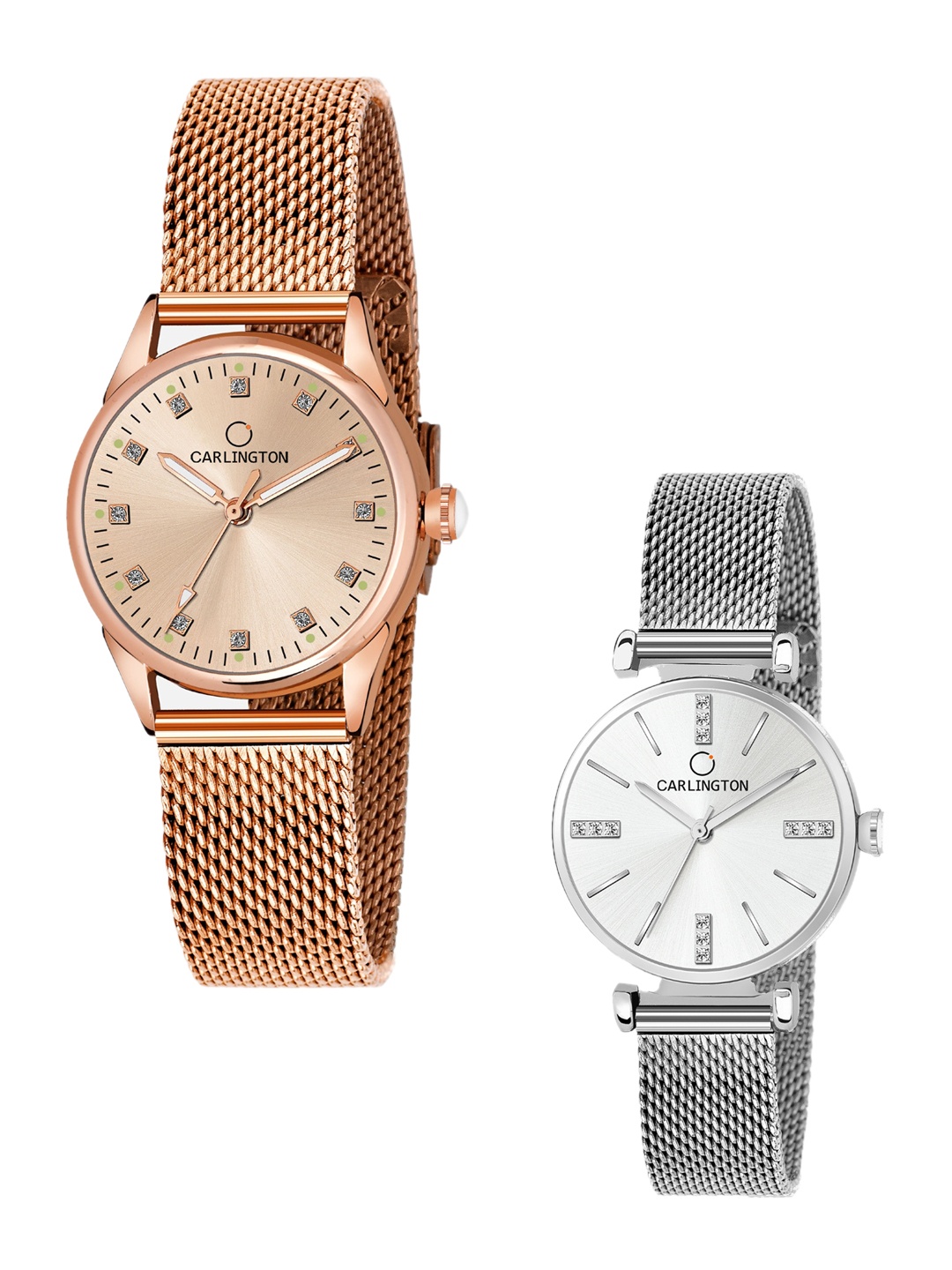 

CARLINGTON Woman Pack of 2 Rose Gold & Silver Bracelet Style Straps Watch