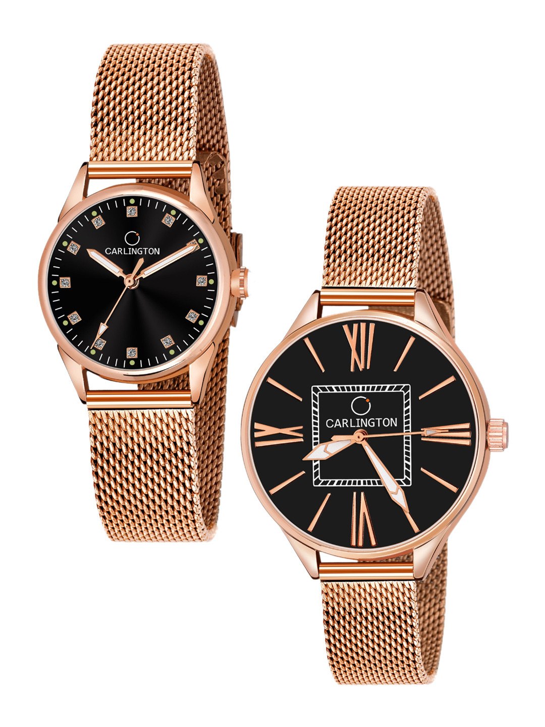 

CARLINGTON Pack of 2 Women Analogue Watch - CT2003 RoseBlack-CT2015 RoseBlack, Black