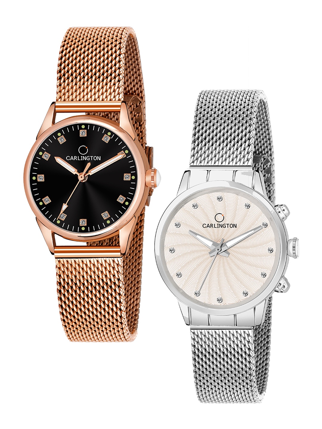 

CARLINGTON Woman Pack of 2 Rose Gold & Silver Bracelet Style Straps Watch
