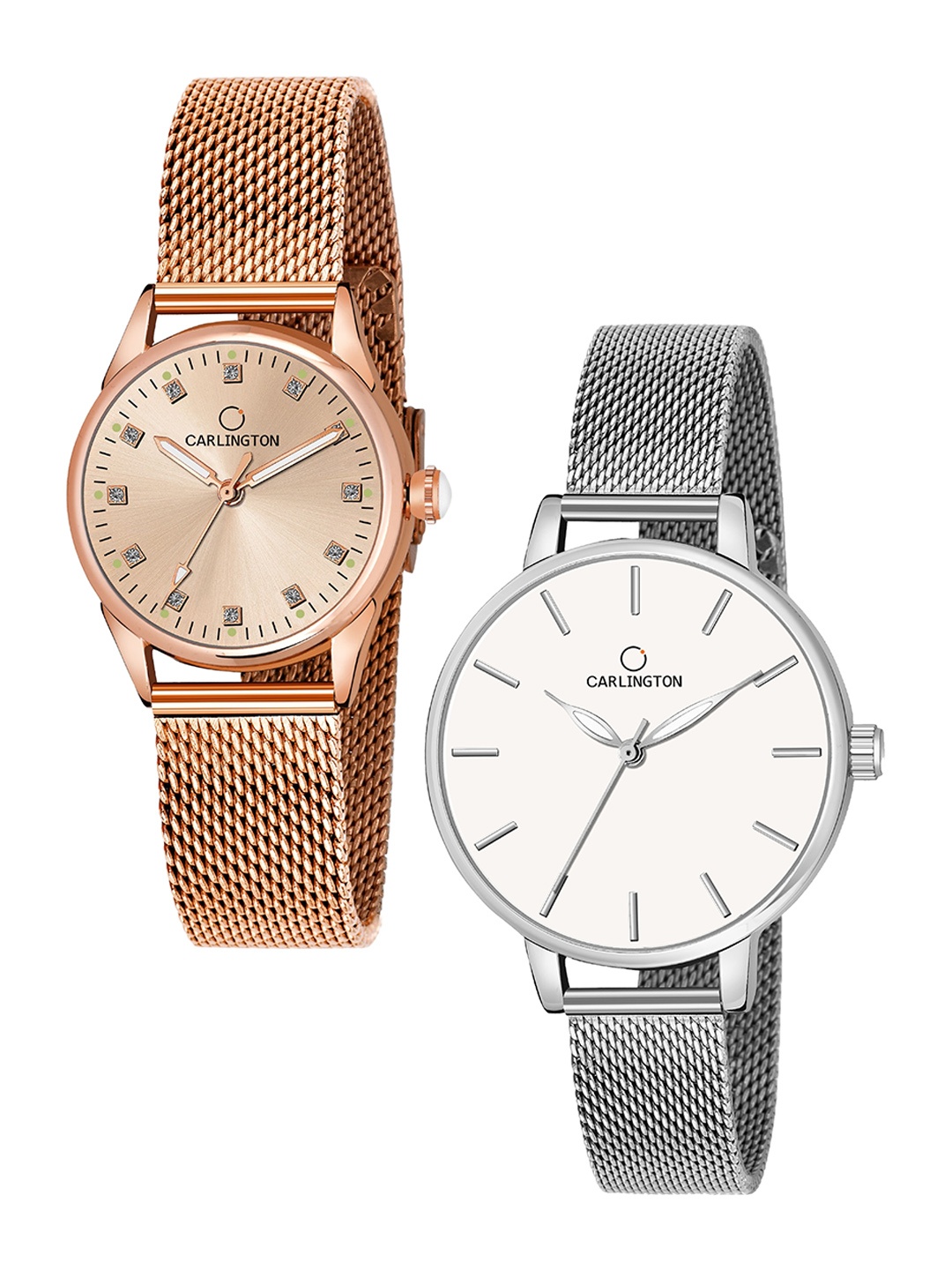 

CARLINGTON Women Set of 2 Rose Gold Toned Bracelet Style Straps Analogue Watch