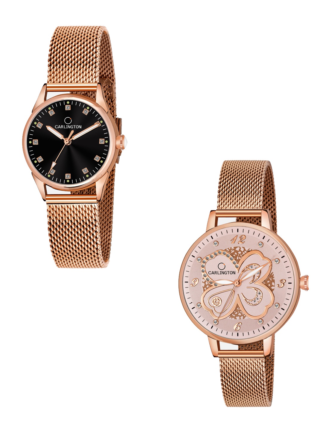 

CARLINGTON Women Set of 2 Analogue Watch - CT2003 RoseBlack-CT2019 RoseGold, Rose gold