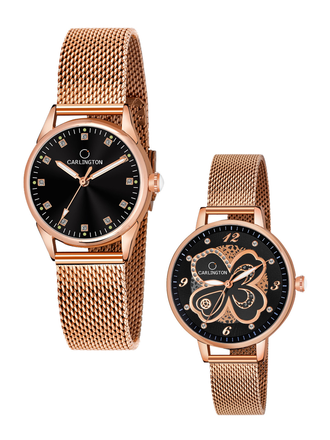 

CARLINGTON Women Set Of 2 Rose Gold Toned Analogue Watch CT2003 RoseBlack-CT2019 RoseBlack