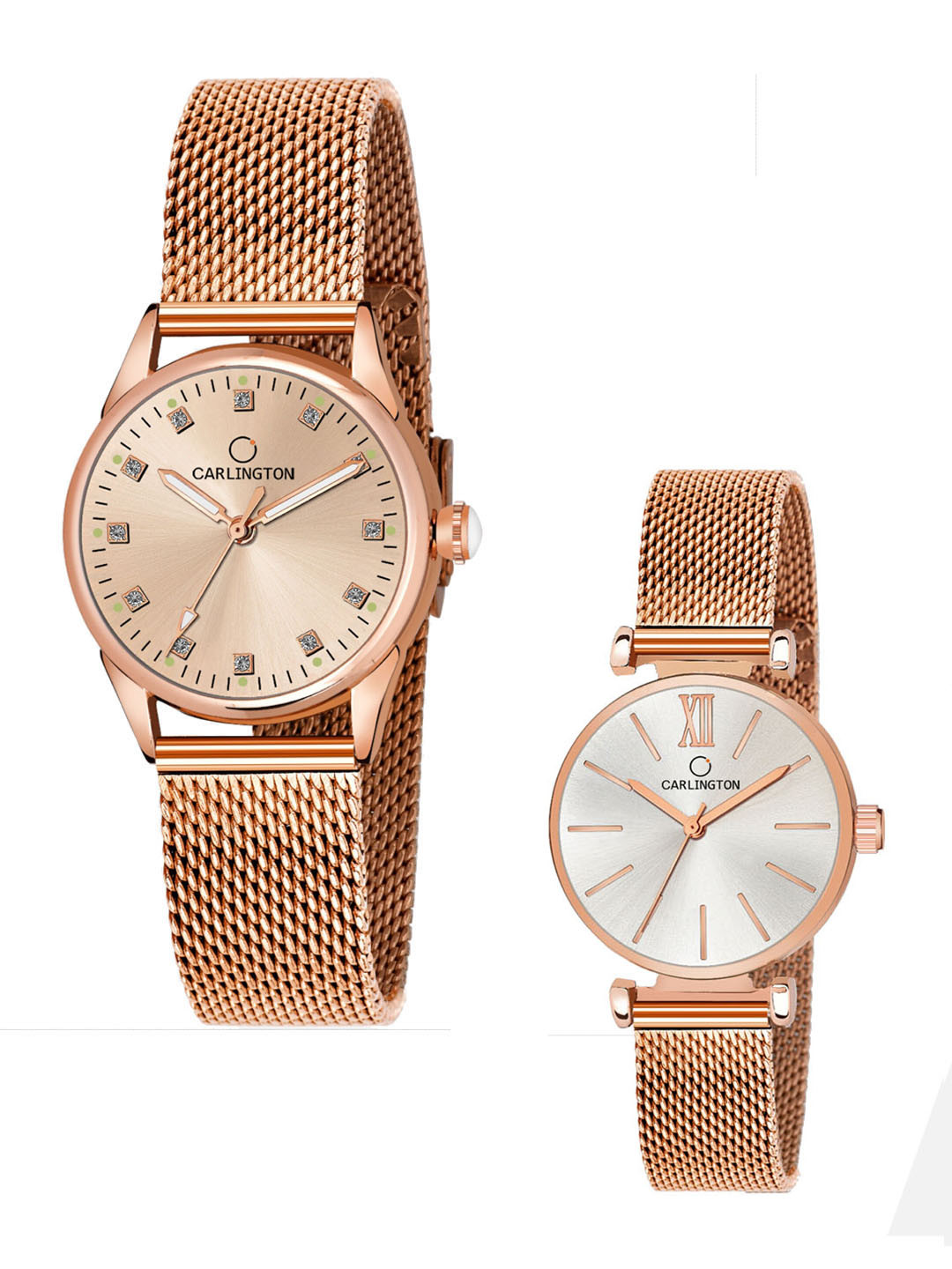 

CARLINGTON Women Pack Of 2 Stainless Steel Bracelet Style Straps Analogue Watches, Gold