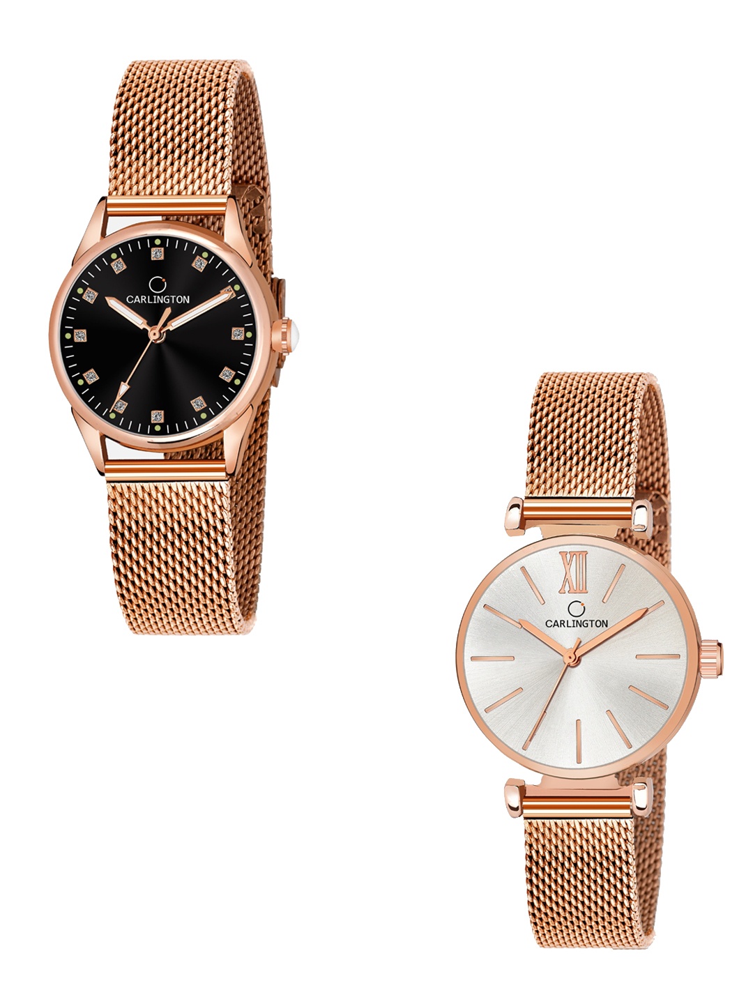 

CARLINGTON Women Set Of 2 Black & Silver-Toned Analogue Watch CT2003 CT2016