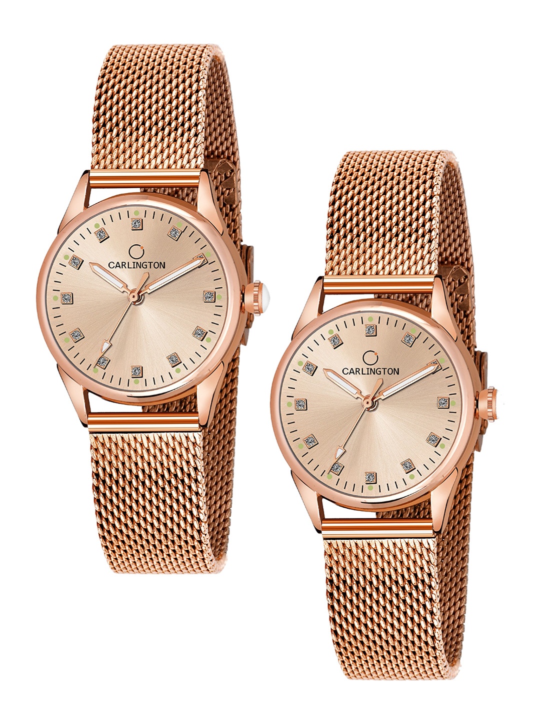 

CARLINGTON Women Pack Of 2 Stainless Steel Bracelet Style Straps Analogue Watches, Gold