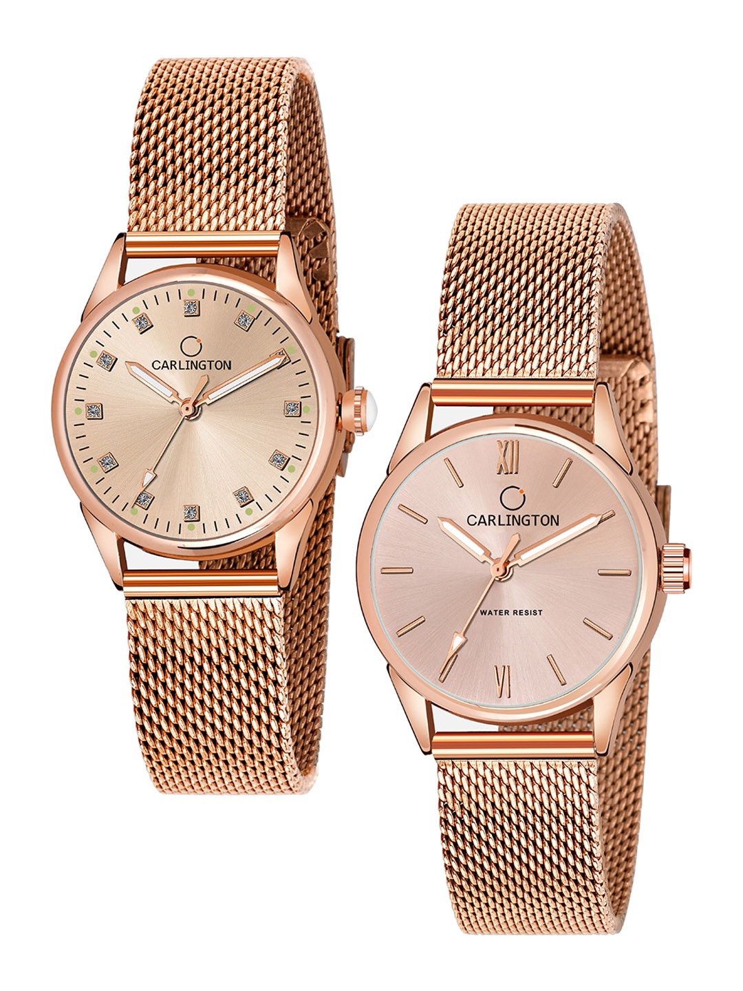 

CARLINGTON Women Set of 2 Multicoloured Analogue Watch CT2003 CT2008, Rose gold