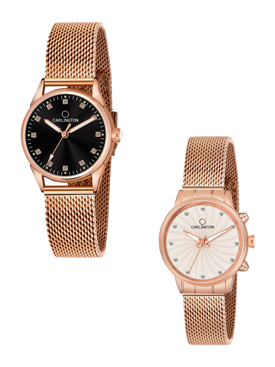 

CARLINGTON Woman Pack of 2 Rose Gold Dial Bracelet Style Straps Watch