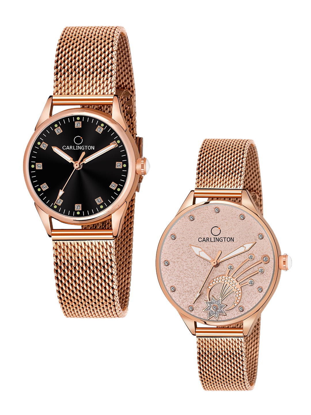 

CARLINGTON Woman Pack of 2 Rose Gold Printed Dial Bracelet Style Straps Watch