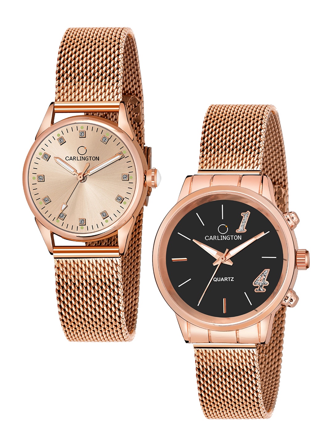 

CARLINGTON Women Multicoloured Pack of 2 Stainless Steel Bracelet Style Straps Watch, Multi