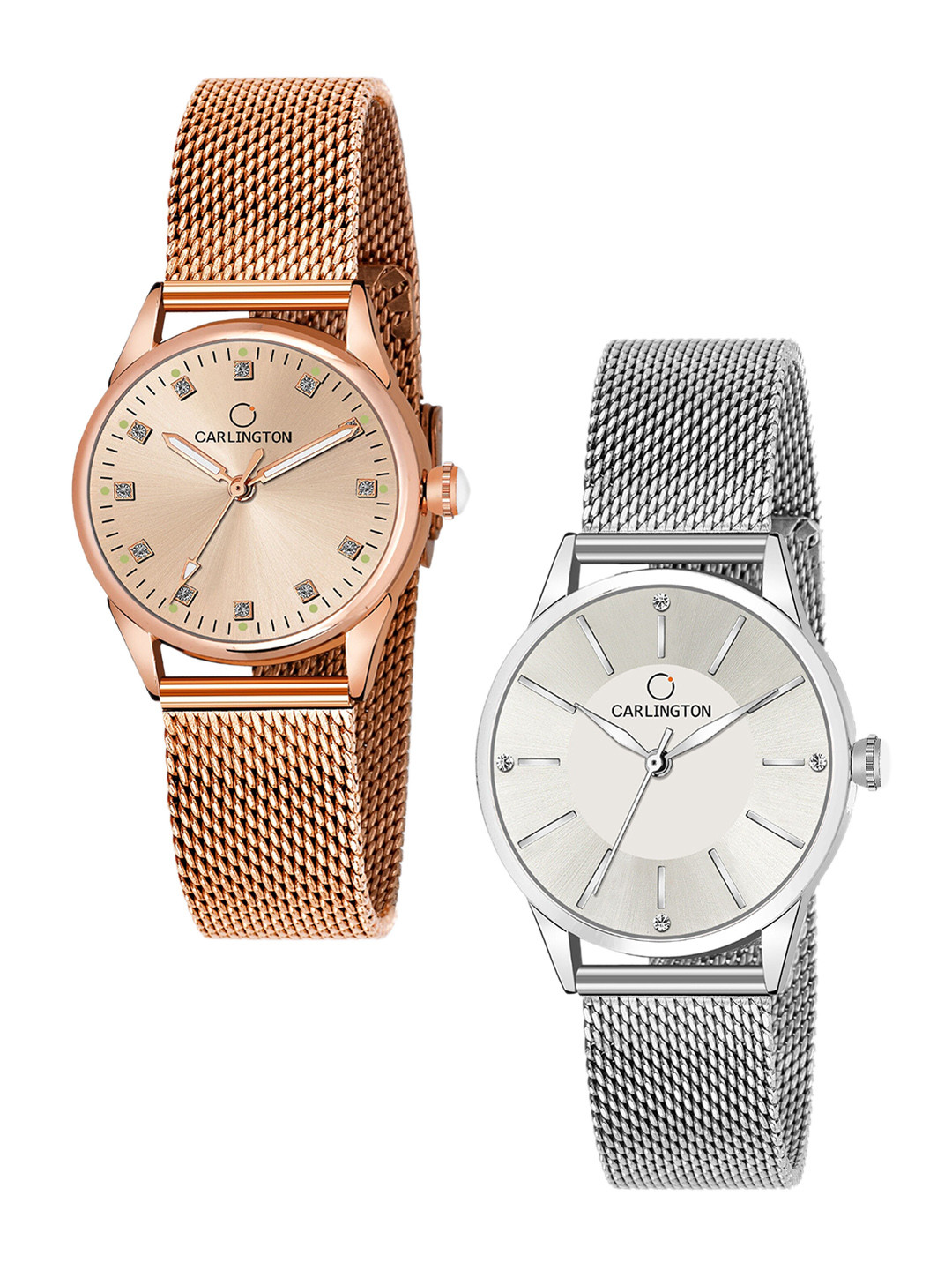 

CARLINGTON Pack of 2 Women Analogue Watch - CT2003 RoseGold-CT2004 Silver, Multi