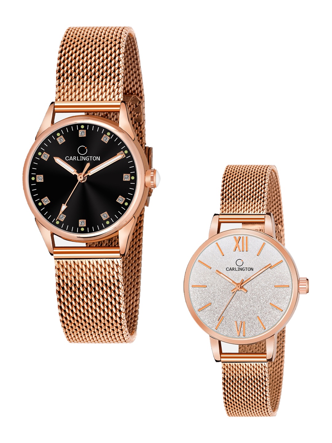 

CARLINGTON Women Set Of 2 Rose Gold Toned Analogue Watch CT2003 RoseBlack-CT2018 RoseWhite
