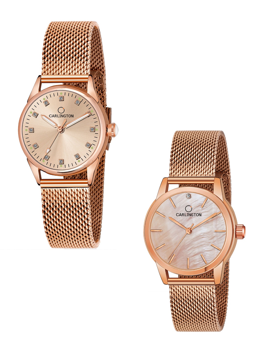 

CARLINGTON Women Set Of 2 Rose Gold-Toned Bracelet Style Straps Watch CT2003 CT2010