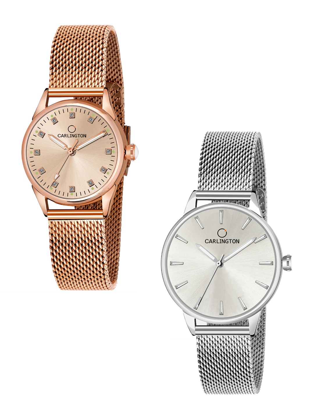 

CARLINGTON Women Set of 2 Multicoloured Stainless Steel Bracelet Style Analogue Watch, Silver