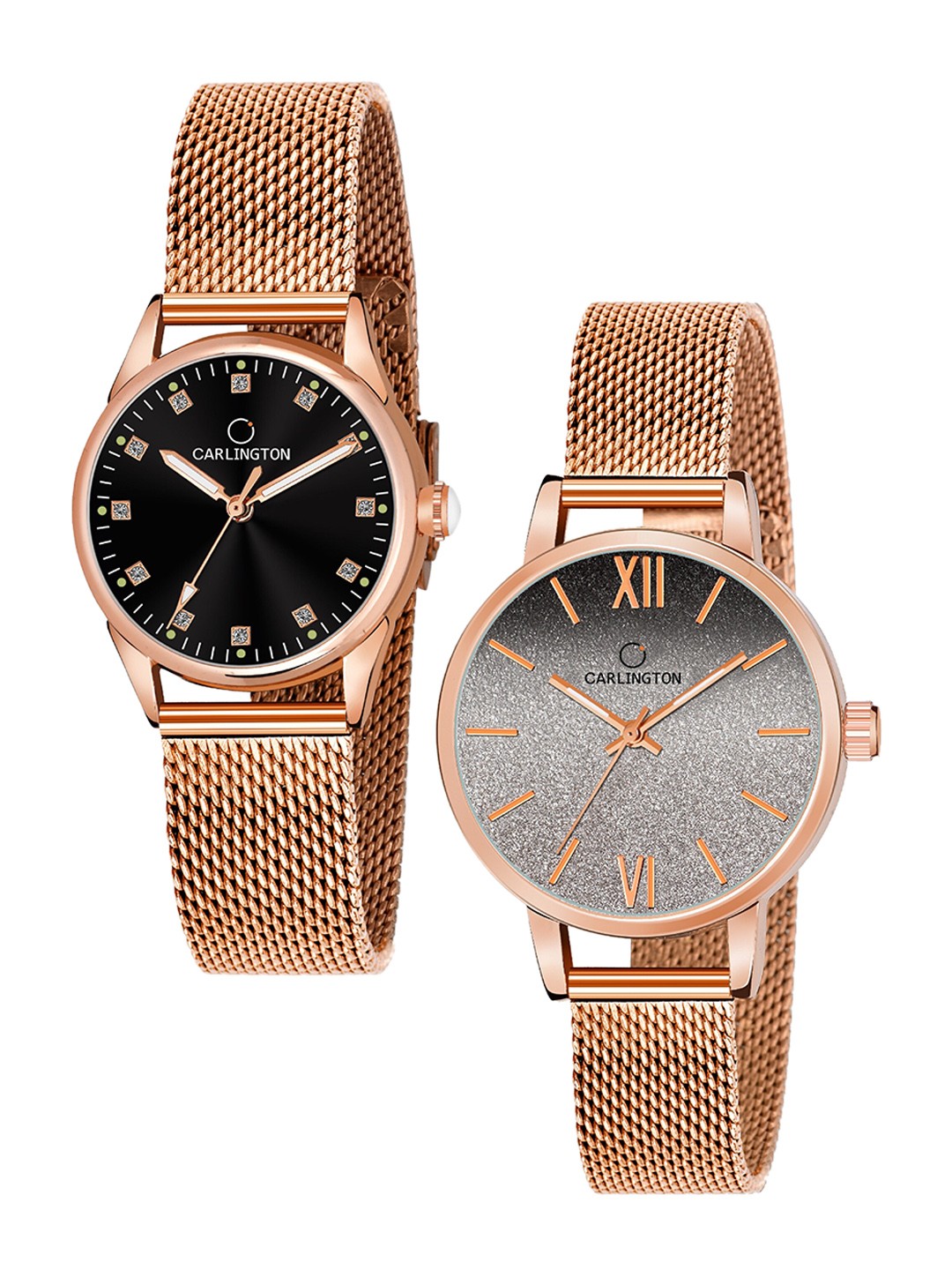 

CARLINGTON Pack of 2 Women Analogue Watch - CT2003 RoseBlack-CT2018 RoseBlack, Multi