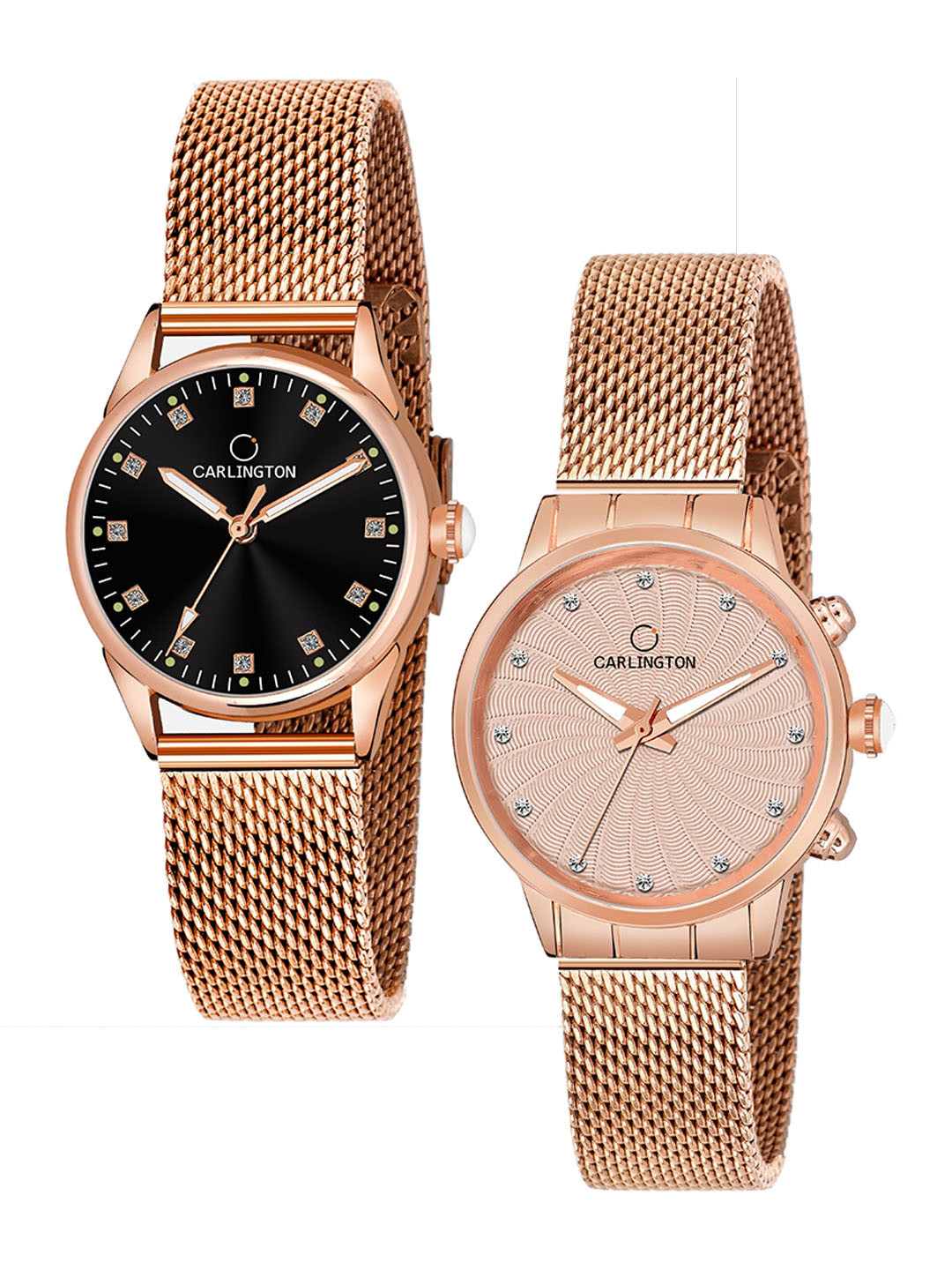 

CARLINGTON Women Set Of 2 Multicoloured Dial & Stainless Steel Bracelet Analogue Watch CT2003 RoseBlack-CT2017 RoseGold, Multi