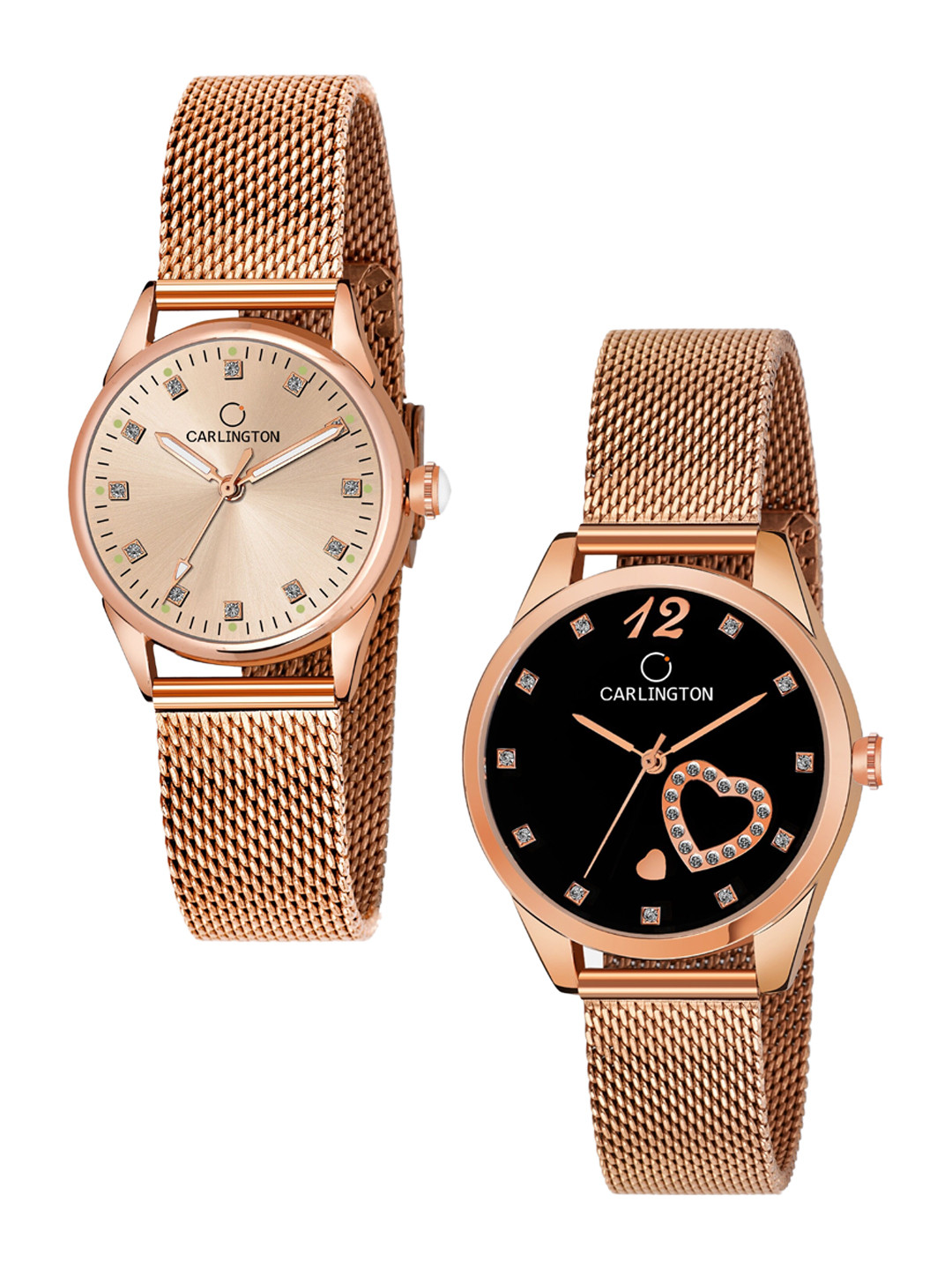 

CARLINGTON Woman Pack of 2 Rose Gold Embellished Dial Bracelet Style Straps Watch