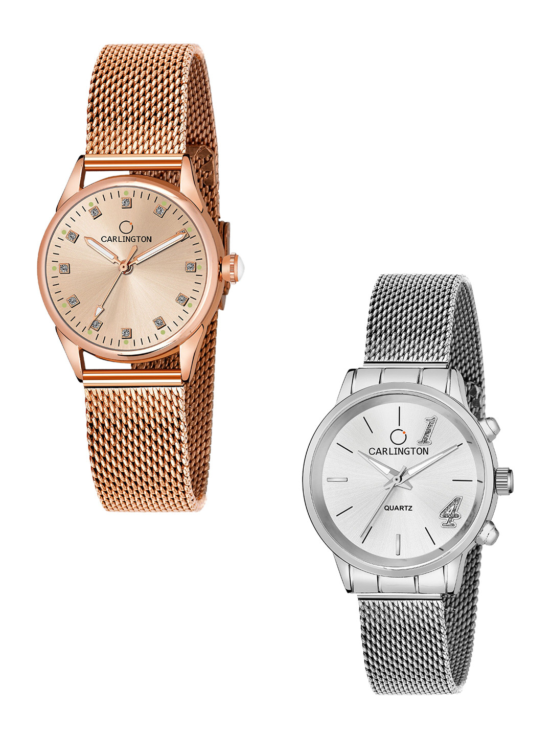 

CARLINGTON Women Multicoloured Pack of 2 Stainless Steel Bracelet Style Analogue Watch, Multi