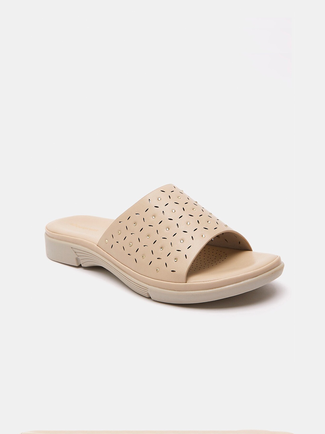 

shoexpress Women Beige Open Toe Flats with Cutwork Details