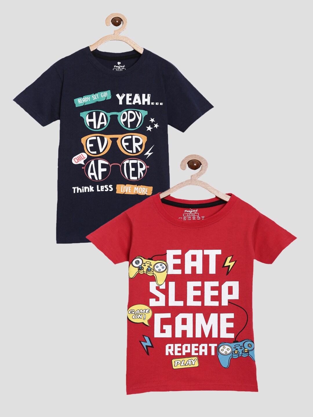 

Peejas Boys Navy Blue & Red Pack Of 2 Printed T-shirts