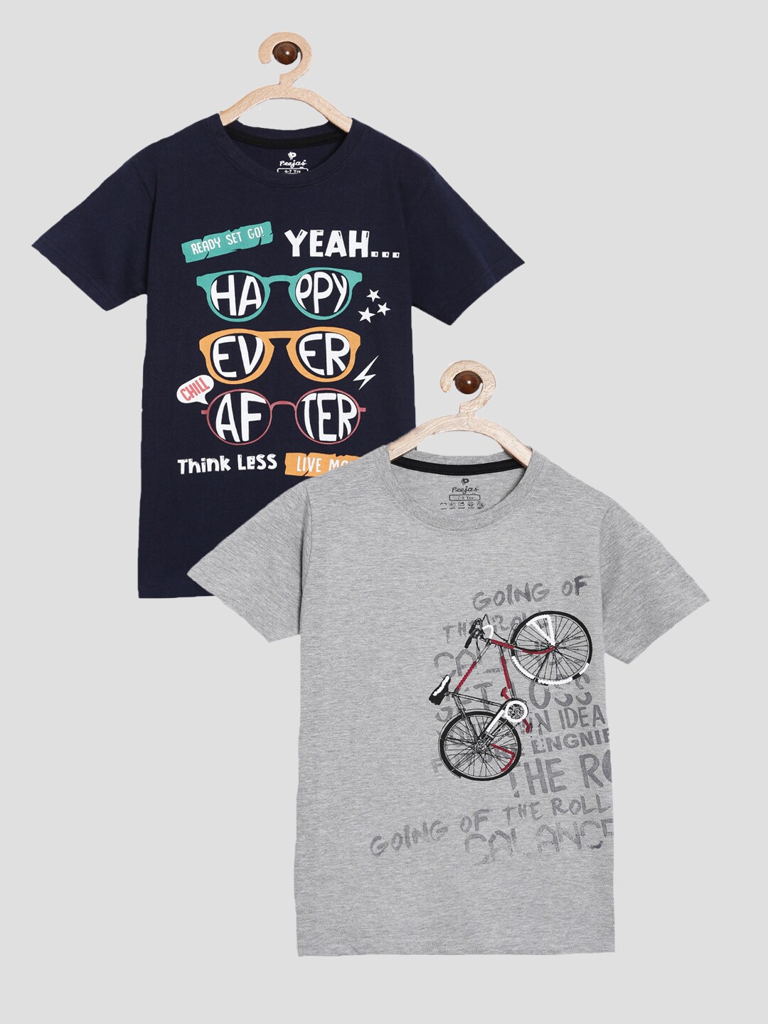 

Peejas Boys Pack of 2 Navy Blue & Grey Printed T-shirt