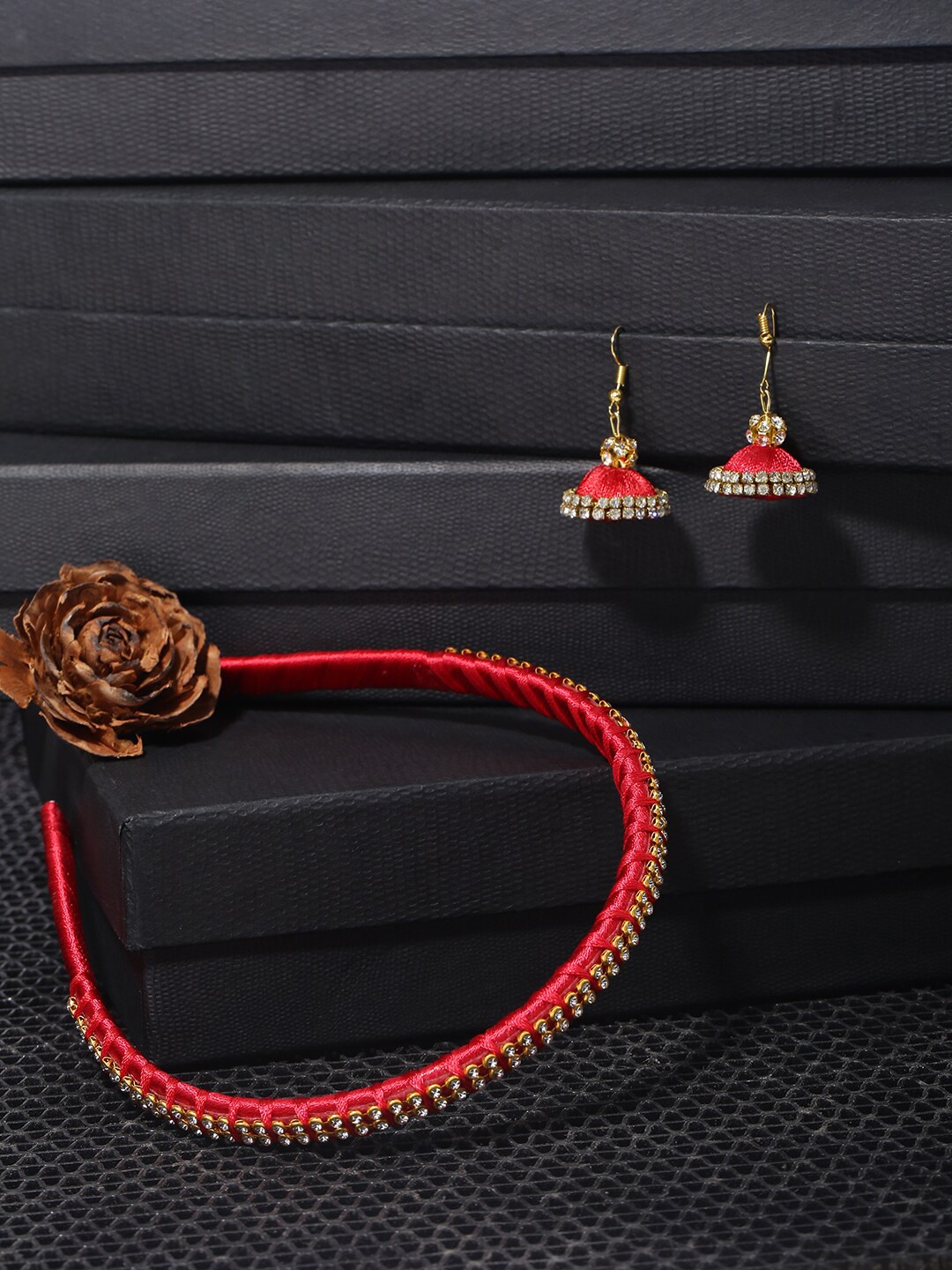 

AKSHARA Girls Red Set of 2 Beaded Hairband