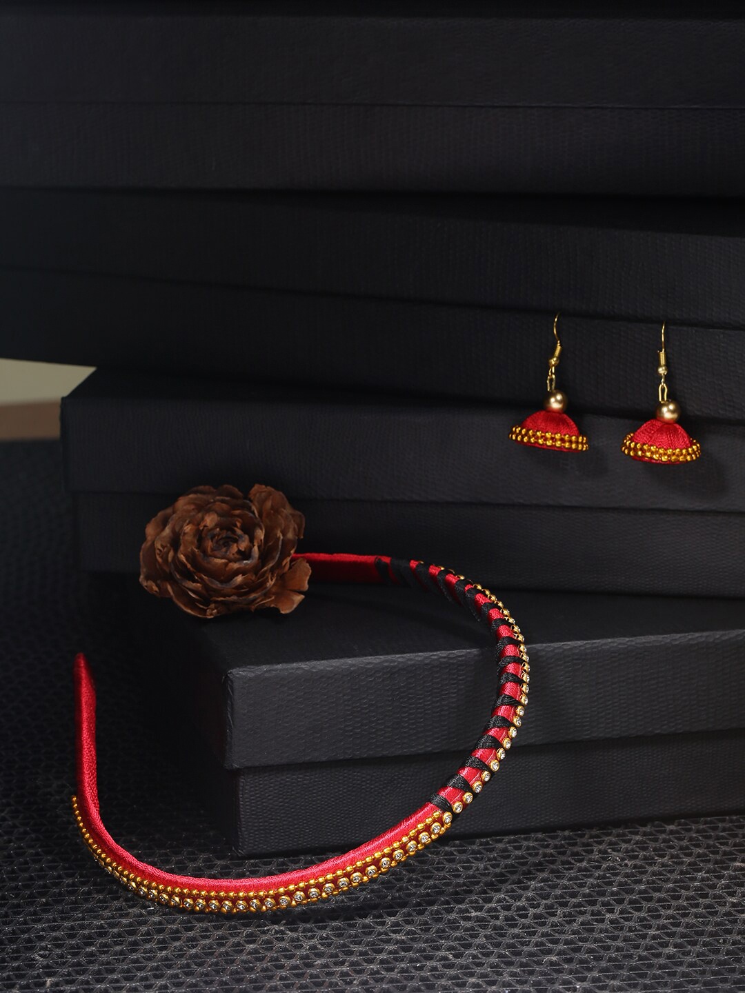 

AKSHARA Girls Red & Gold-Toned Set of 2 Beaded Hair Accessory Set