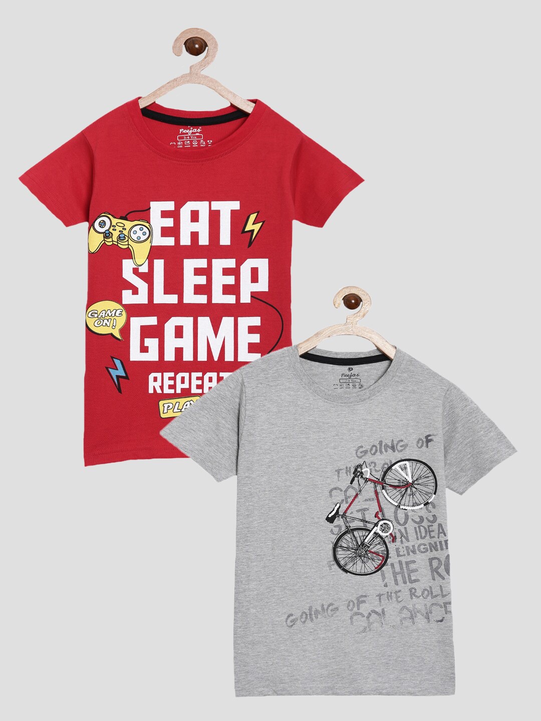 

Peejas Pack of 2 Boys Red & Grey Melange Printed Cotton T-shirt