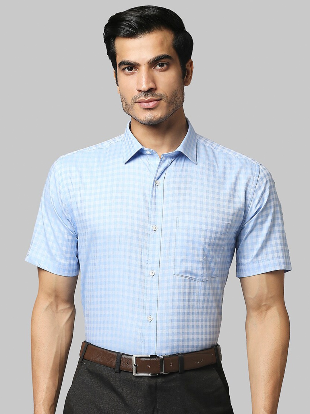 

Park Avenue Men Blue Grid Tattersall Checks Formal Shirt