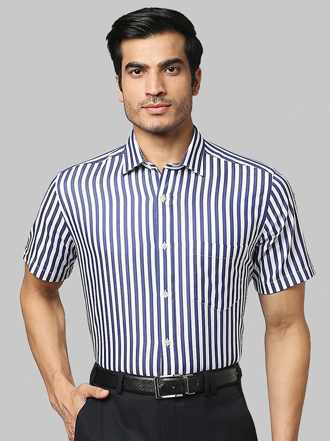 

Park Avenue Men Blue Striped Formal Shirt