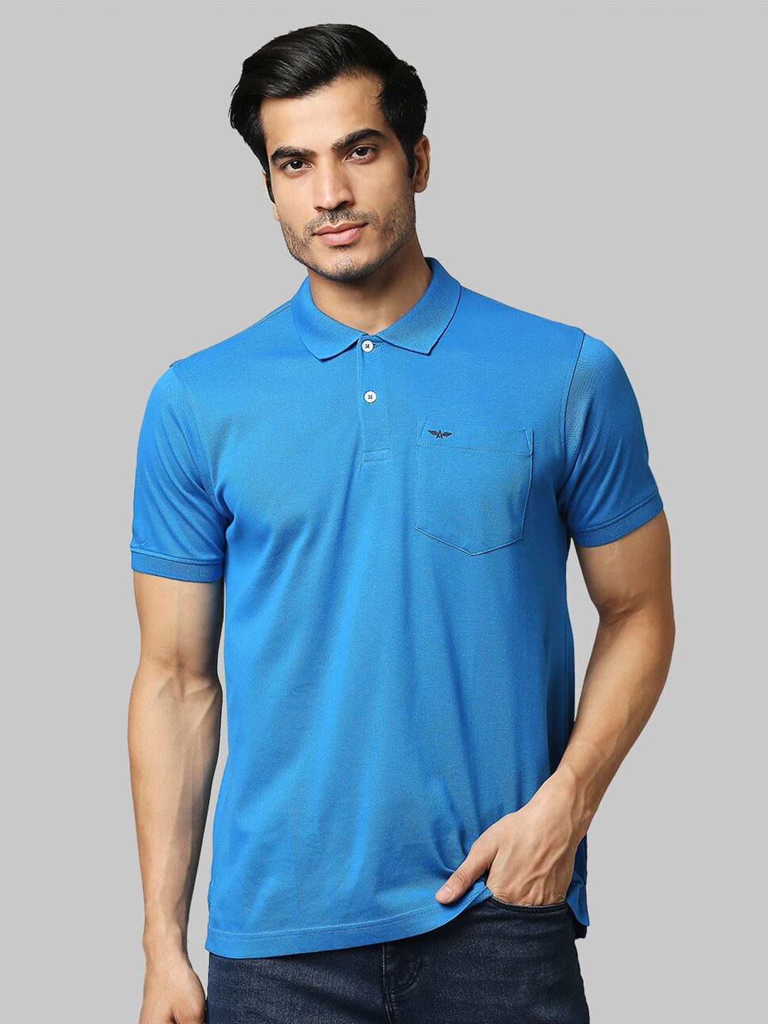 

Park Avenue Men Blue Polo Collar Pockets Slim Fit T-shirt