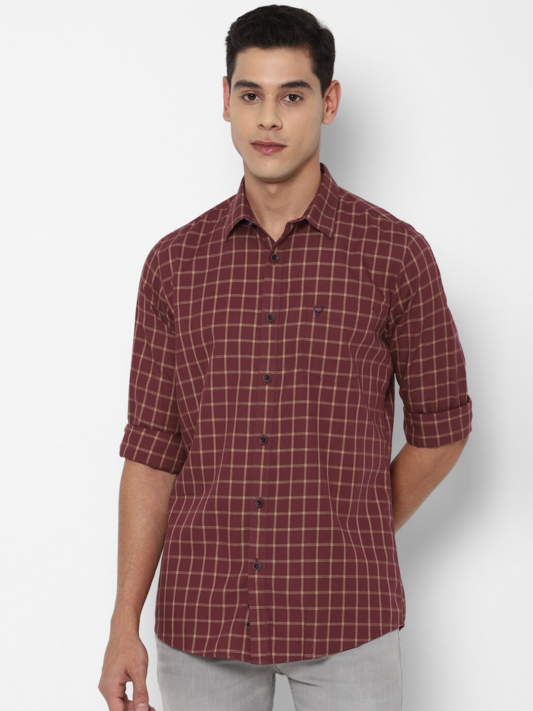 

Allen Solly Men Maroon Slim Fit Checked Pure Cotton Casual Shirt