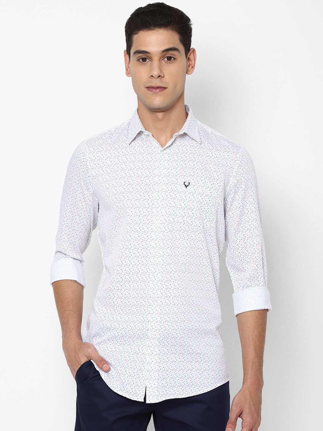 

Allen Solly Men White Slim Fit Printed Cotton Casual Shirt