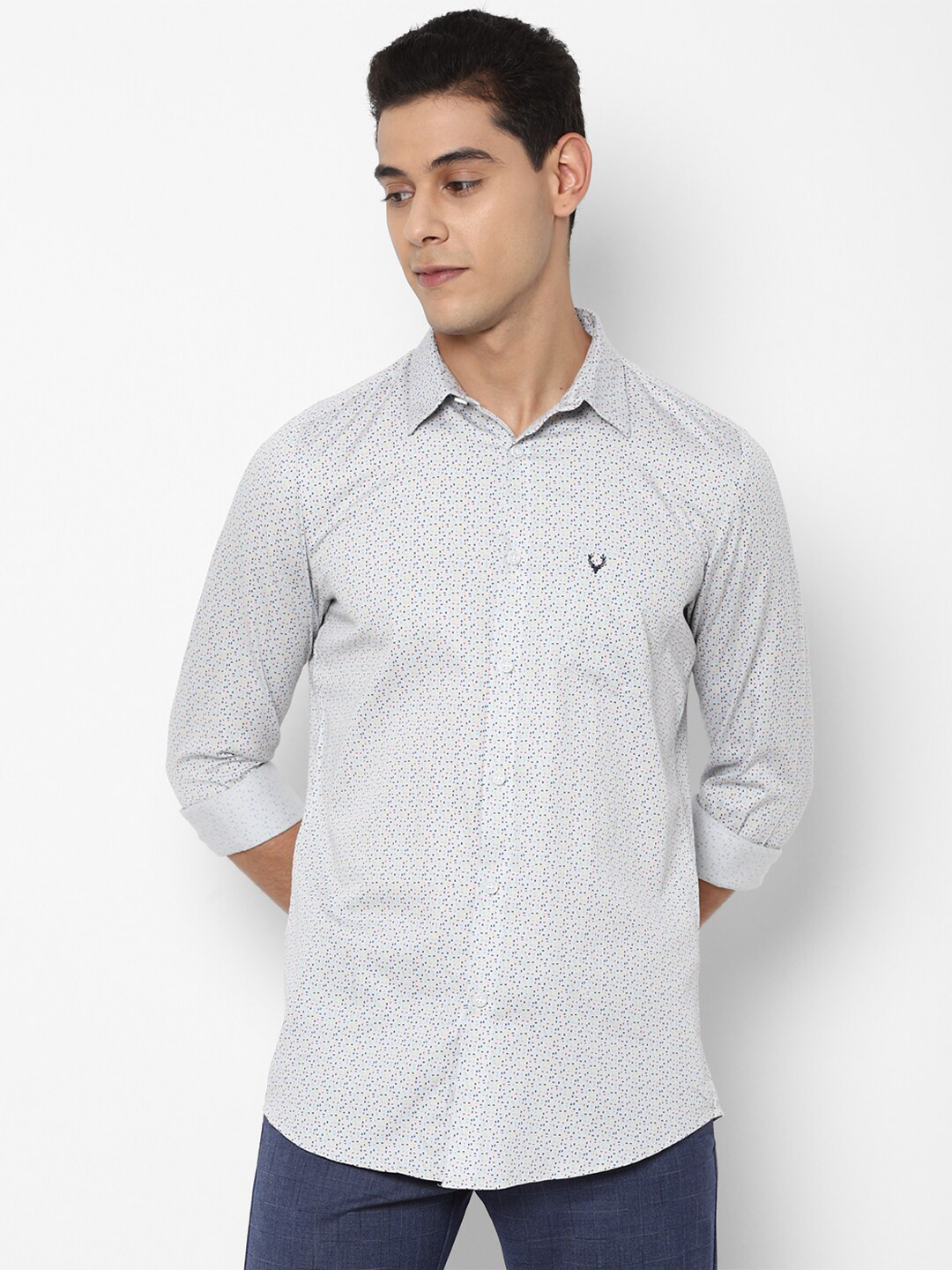 

Allen Solly Men White Slim Fit Printed Cotton Casual Shirt