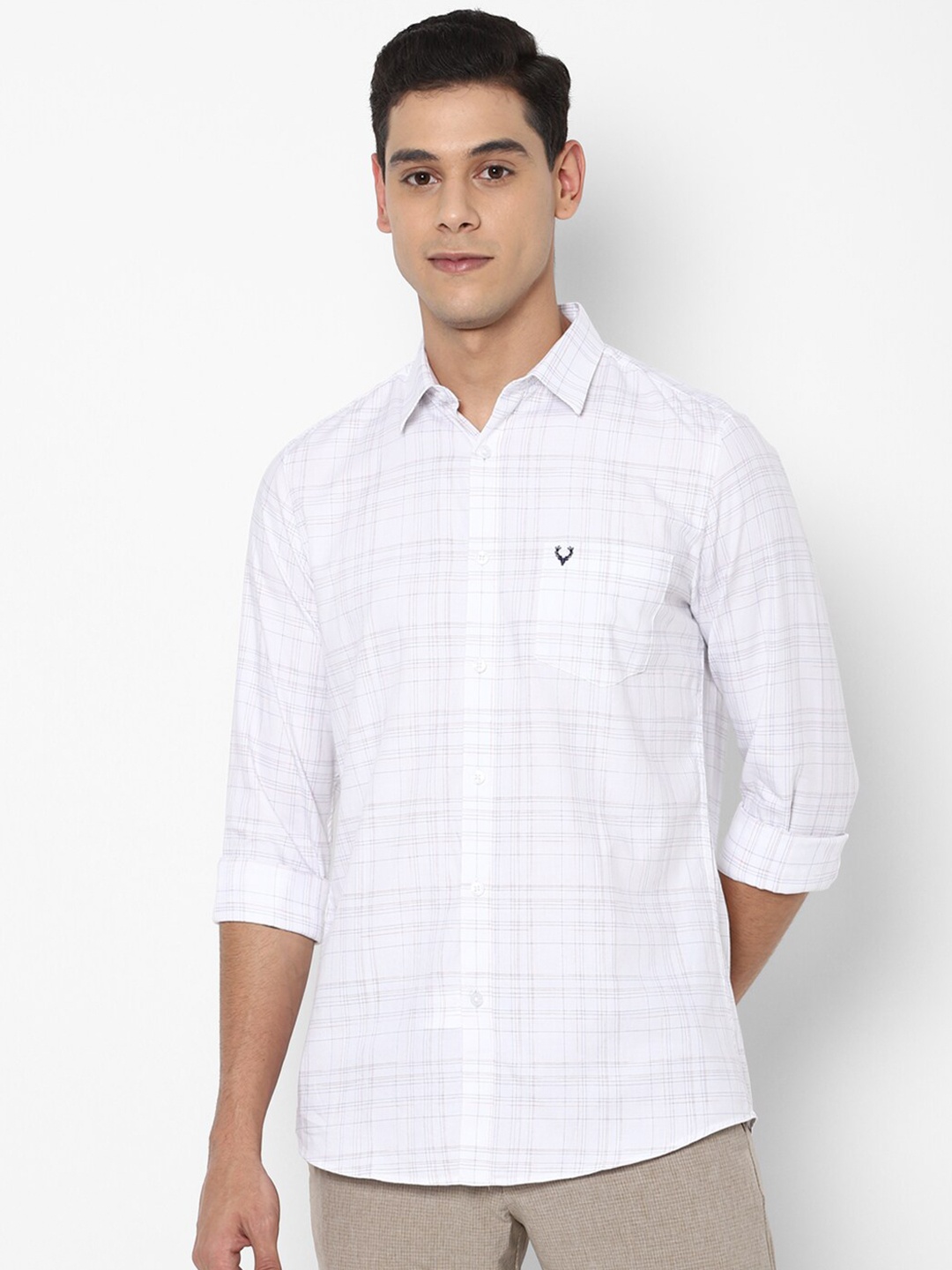 

Allen Solly Men White Slim Fit Checked Pure Cotton Casual Shirt