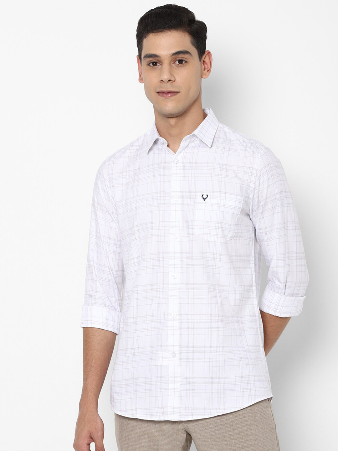 

Allen Solly Men White Slim Fit Grid Tattersall Checks Checked Cotton Casual Shirt