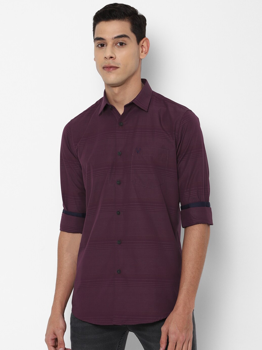 

Allen Solly Men Maroon Slim Fit Striped Casual Shirt