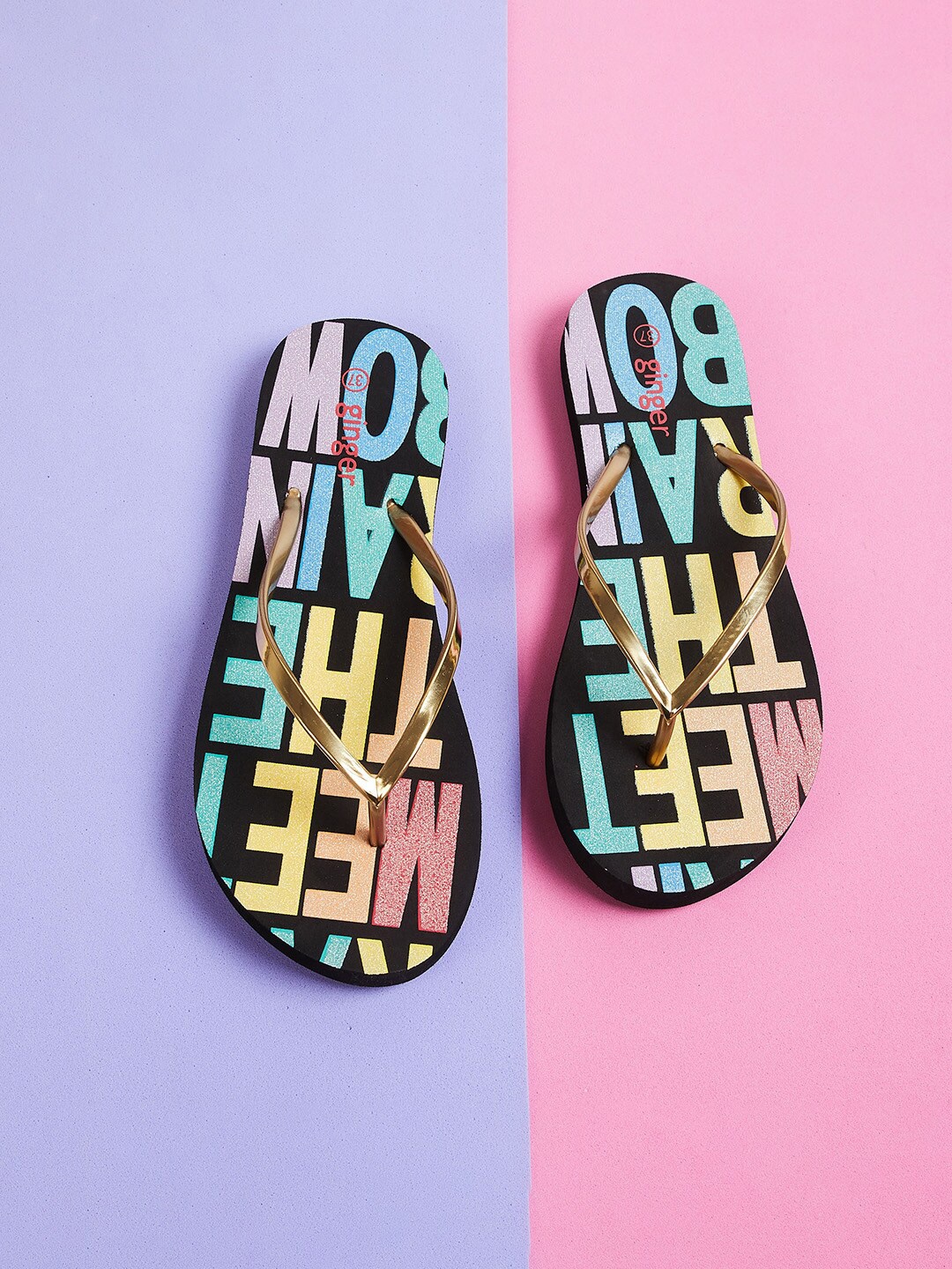 

Ginger by Lifestyle Women Black & Green Printed Thong Flip-Flops