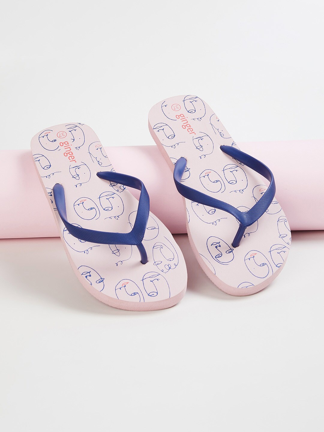 

Ginger by Lifestyle Women Navy Blue & Pink Printed Thong Flip-Flops