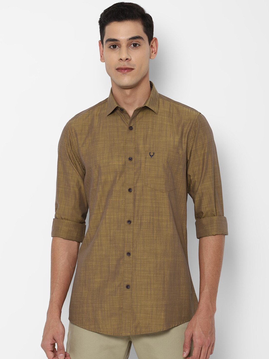 

Allen Solly Men Khaki Slim Fit Solid Cotton Casual Shirt
